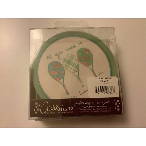 Thirstystone Coasters Set Of 4 Tennis Rackets All You Need Is Love New Old Stock - Picture 7 of 10